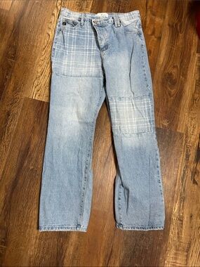 KanCan Light Blue Patchwork Relaxed Jeans